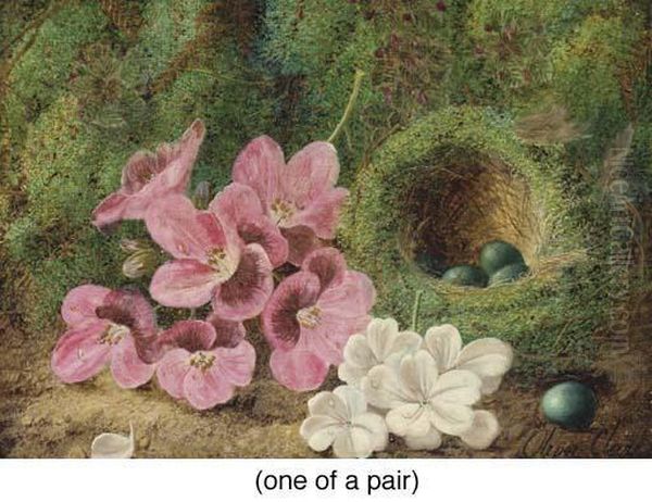 Grapes, Plums, Rasberries, And A
Strawberry By A Mossy Bank; And Pansies And Violets By A Bird's Nest
With Eggs On A Mossy Bank - view 1