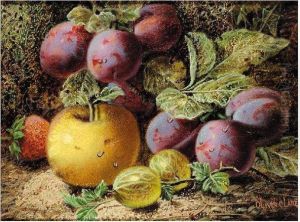Still Life Of Grapes And Apples; Still Life Of Raspberries And Grapes by Oliver Clare