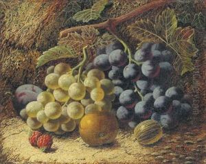 Grapes, Raspberries, A Plum, An Apple And A Gooseberry On Abank