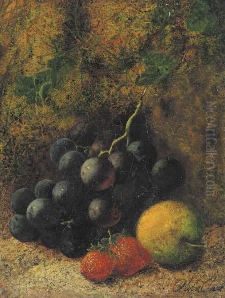 Grapes, Strawberries And An Apple On A Forest Floor - view 1