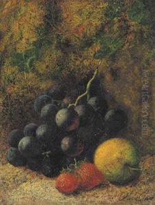 Grapes, Strawberries And An Apple On A Forest Floor by Oliver Clare
