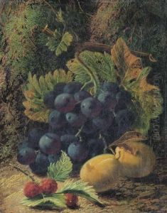 Grapes On A Vine, Plums And Raspberries On A Mossy Bank Grapes On A Vine, Plums And Raspberries On A Mossy Bank