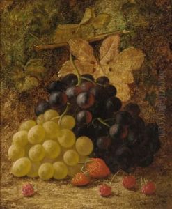 Grapes, Raspberries, And Strawberries, On A Mossy Bank