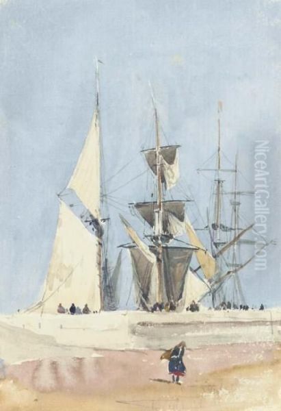 Sailing Vessels Preparing For Sea, Dieppe, France - view 1