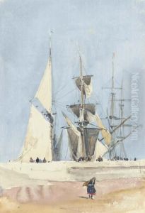 Sailing Vessels Preparing For Sea, Dieppe, France by David I Cox