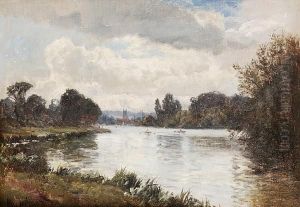Henley On Thames; Marsh Meadows On The Thames by Alfred de Breanski