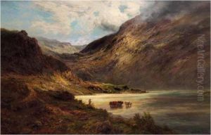 Cattle Watering In The Highlands by Alfred de Breanski
