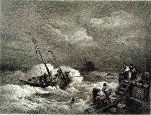 Pulling In A Boat by Andreas Achenbach