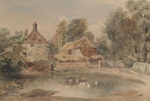 A Farmstead With Ducks On A Pond by Peter de Wint