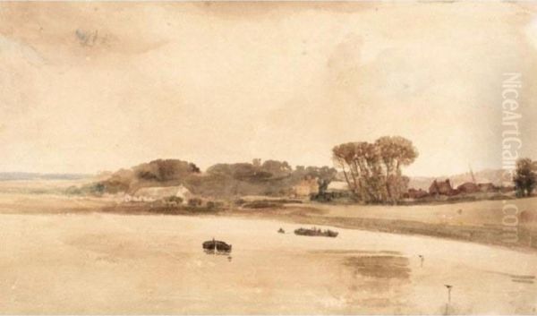 Boats On A River With Cottages On A Wooded Bank Beyond - view 1