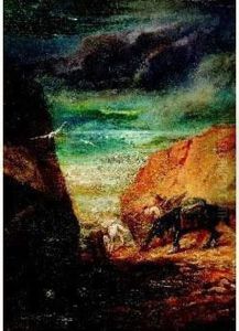 Cavalier Et Sa Monture Dans Une Gorge De Montagne En Bord De Mer, Circa 1873