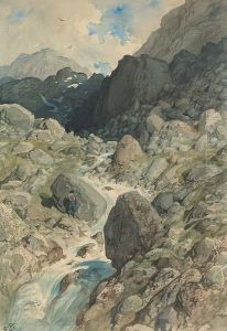 Wanderer Am Gebirgsbach. by Gustave Dore