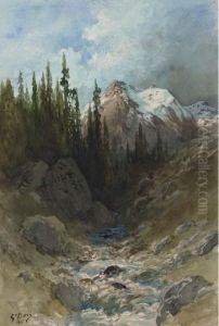 Un Paysage Alpestre, Un Torrent Au Premier Plan by Gustave Dore