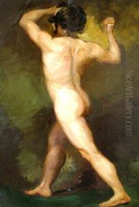Study Of A Male Nude Standing Full Length by William Etty