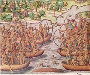 Battle Between Indian Tribes by Jacques le Moyne de Morgues
