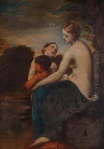 Mother And Children In A Landscape. by William Etty