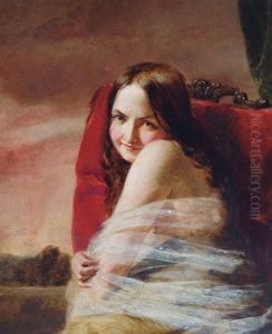 A Young Woman Seated On A Red Cushion A Young Woman Seated On A Red Cushion
