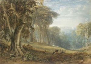 View Of Arundel Castle From Arundel Park, West Sussex by Anthony Vandyke Copley Fielding