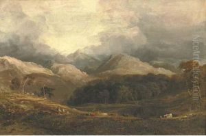 View From Pont Aberglaslyn Looking West Towards Moel Hebog And The Aberglaslyn Woods by Anthony Vandyke Copley Fielding