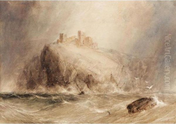 A Stormy Seascape With A Castle Beyond - view 1