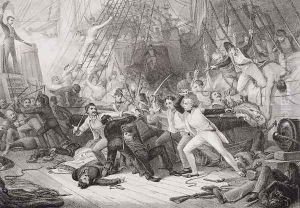 Nelson boarding the San Josef at the Battle of St Vincent