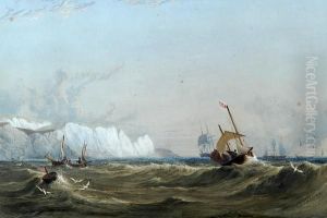 Vessels Off A Coastline With White Cliffs by Anthony Vandyke Copley Fielding