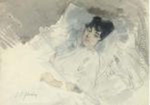 Portrait De Femme Couchee Dans Son Lit by Jean-Louis Forain