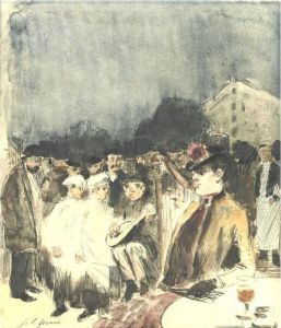 Musiciens Ambulants Devant La Terrasse D'un Cafe by Jean-Louis Forain