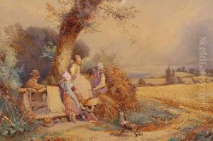 Study Of Younggleaners Resting Near The Harvest Fields by Myles Birket Foster