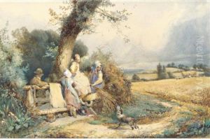 Children Playing On A Woodland Fence
