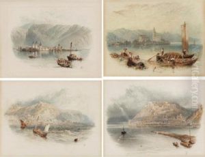 A Pair Of Italian Scenes; A Pair Of Coastal Scenes by Myles Birket Foster
