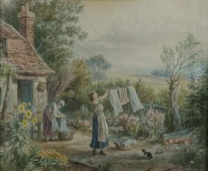 A Cottage Scene by Myles Birket Foster