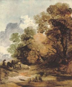 Wooded Landscape With A Herdsman Driving Cattle Towards A Pool by Thomas Gainsborough