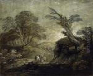 A Horseman On A Track In A Wooded Landscape by Thomas Gainsborough