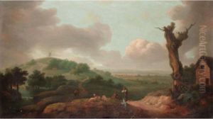 An Extensive Landscape With Farmers Resting With Their Flock Of Sheep by Thomas Gainsborough