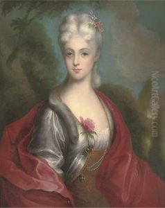 Portrait Of A Lady, Half-length, In A Red Wrap, A Landscapebeyond