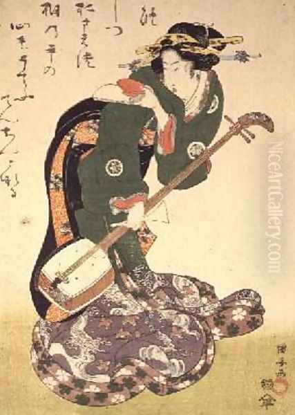 Courtesan with musical instrument - view 1