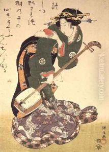 Courtesan with musical instrument by Utagawa Kuniyoshi
