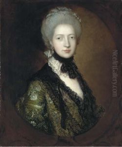 Portrait Of Lady Willielma 
Glenorchy, Half-length, In A Green Embroidered Dress And Black Lace 
Shawl, In A Sculpted Cartouche by Thomas Gainsborough