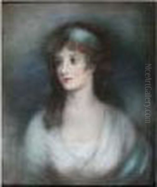 Portrait Of A Young Lady, Bust
Length, Wearing White Dress, Blue Shawl And Blue Ribbon In Her Hair - view 1