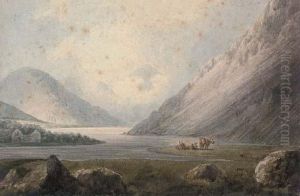 Cattle Before A Scottish Loch In The Evening Light by John Glover