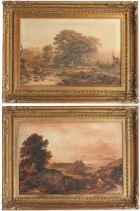 Travellers Approaching A Bridge
In A Wooded Landscape, A Hilltopfort Beyond; And Figures Sketching
Before Conway Castle, Northwales Travellers Approaching A Bridge
In A Wooded Landscape, A Hilltopfort Beyond; And Figures Sketching
Before Conway Castle, Northwales