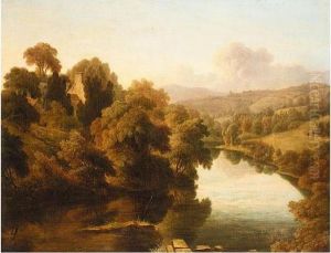 View Of The River Wye With Distant Mountains by John Glover