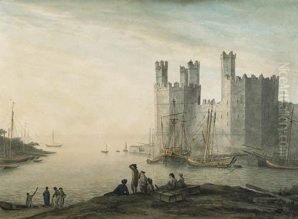 Caernarvon Castle, With Boats And Figures In The Foreground - view 1