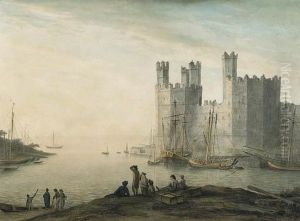 Caernarvon Castle, With Boats And Figures In The Foreground