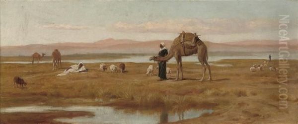 Arab Shepherds Grazing Their Flocks - view 1