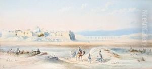 Figures Leaving A Hillside Fortress