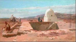 Paesaggio Del Medio Oriente Con figure Umane E Cammelli