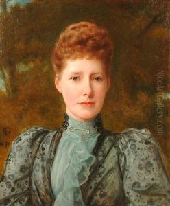 Portrait Of A Lady, Bust Length, Wearing A Grey Dress.