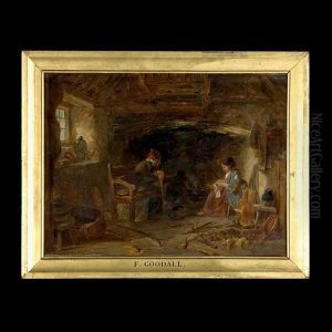 Cottage Interior With Figures. by Frederick Goodall